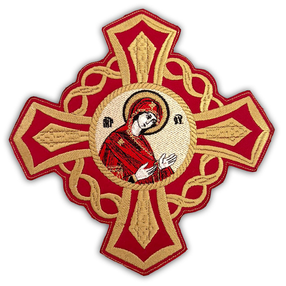 Icoana Cruce Brodata Maica Domnului Grena Auriu